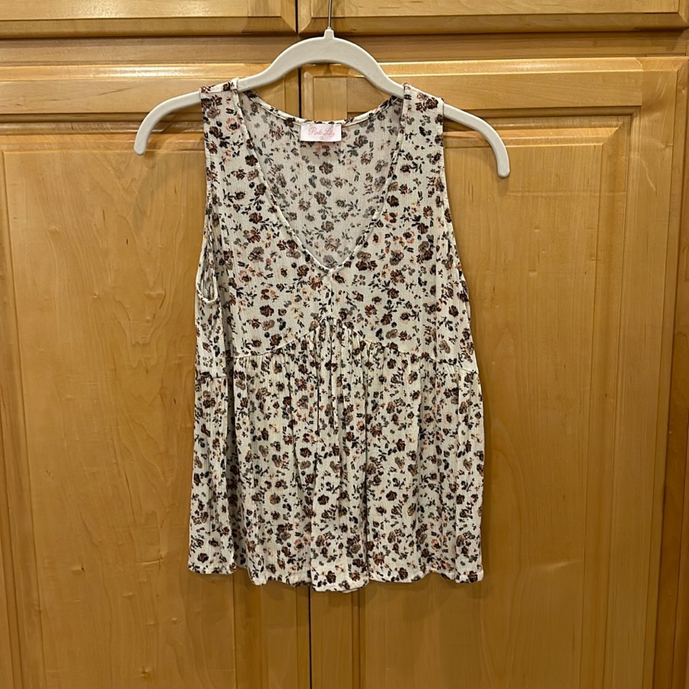 Pink Lily Sunset Dreaming Ivory Floral Tank